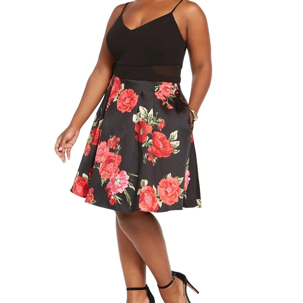 B Darlin Black & Floral dress with tulle skirt, size 22W